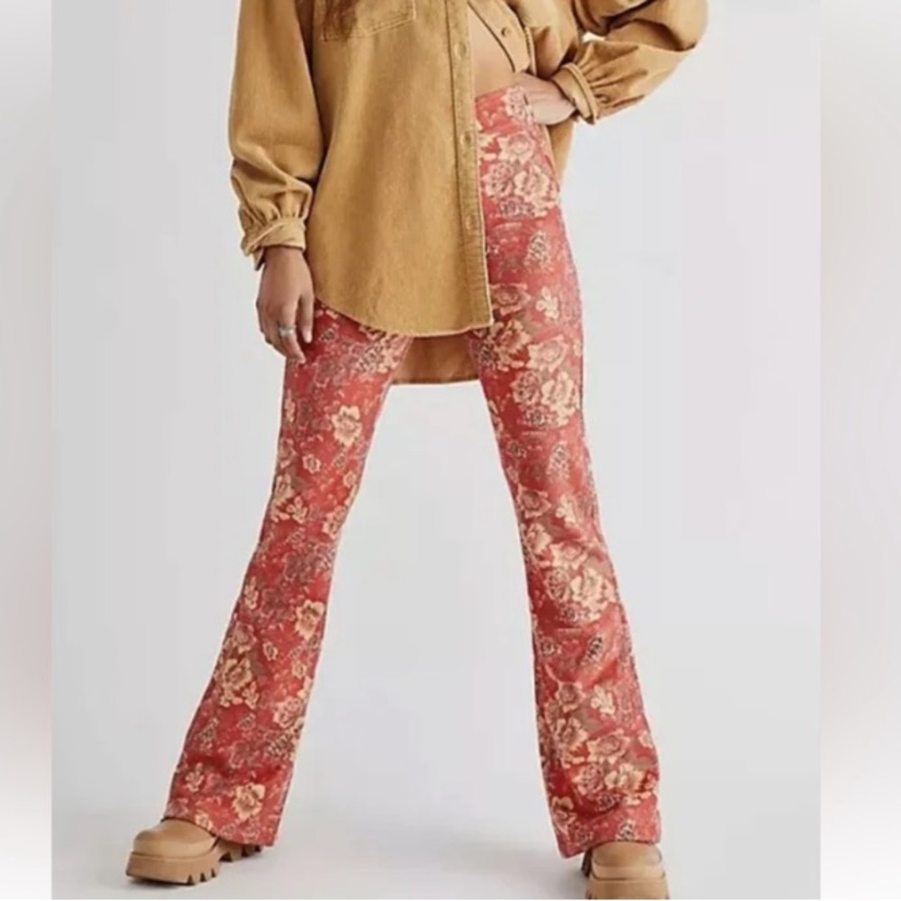 Free People Red Floral Boot Cut Pants